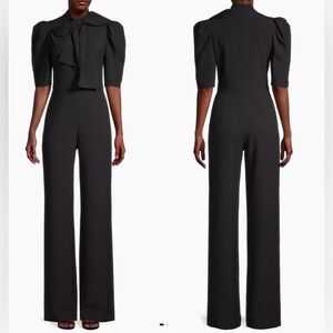 NWOT Black Halo Ara Puff Sleeve wide leg black Jumpsuit size 0